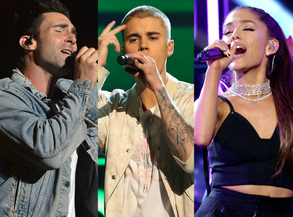 Justin Bieber, Adam Levine, Ariana Grande Justin Bieber, Adam Levine, Ariana Grande